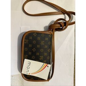Starbags Moni Women's Faux Leather Monogram Snap Mini Crossbody Bag Brown NWT
